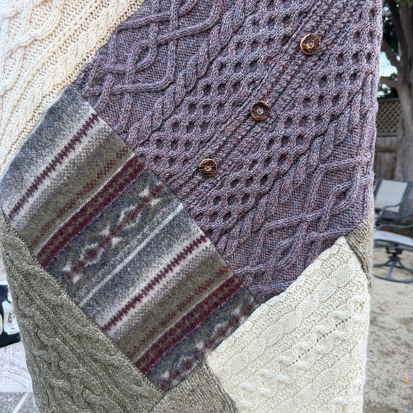 Honeybea Knit Patchwork Wool Poncho Cape ***Neutral Colorway*** Cabincore - Picture 5 of 11